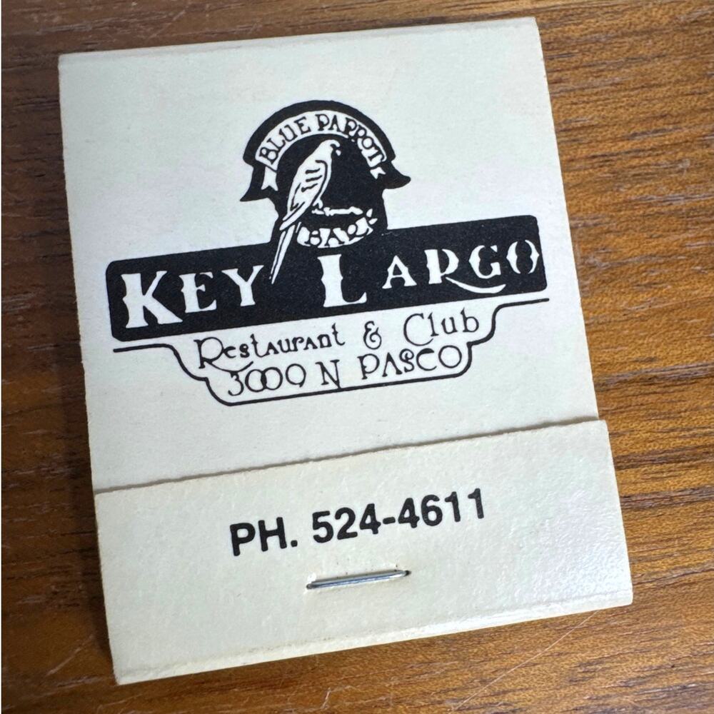 Vintage Matchbook Blue Parrot Bar Key Largo Restaurant & Club 3000 N Paseo 1980s